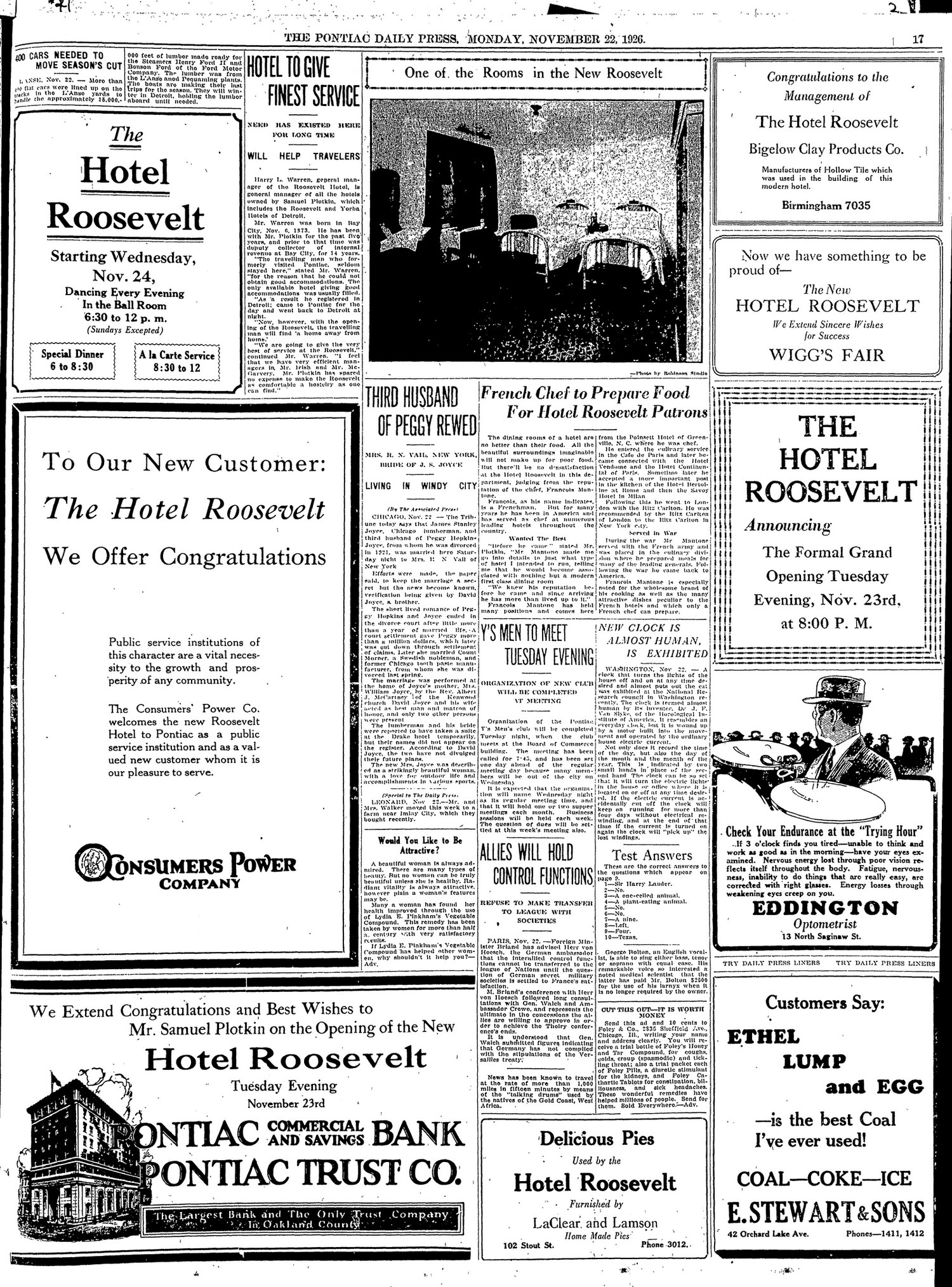 Hotel Roosevelt - Oakland Press Nov 1926